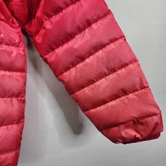 Eddie Bauer Large 14-16 Girls Reversible Hooded Down Jacket Coat Ombré Red Pink - Picture 9 of 14